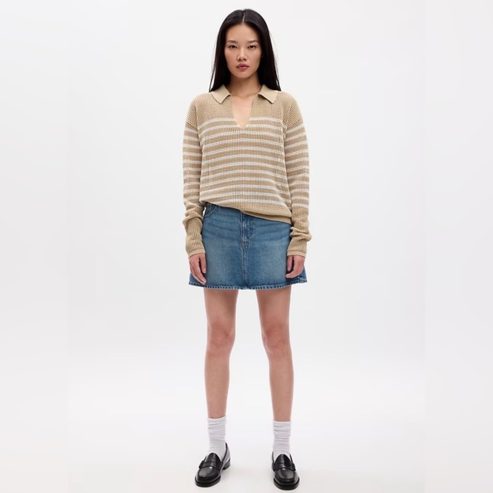 GAP Relaxed Stripe Crochet Collared
Sweater